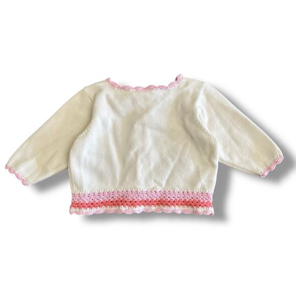 Nannette Vintage Floral Embroidered Knit Cardigan‎ Babies Size 3/6M Crème Pink - Picture 6 of 8